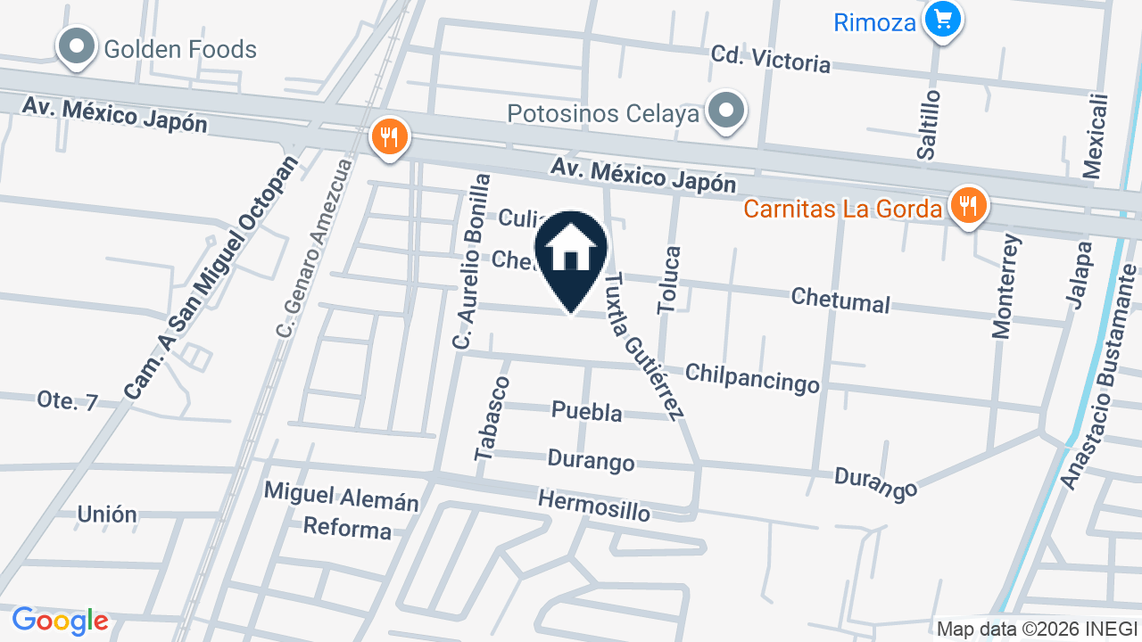 Mapa de San Luis Potosí 119, colonia Santa Rita, Celaya