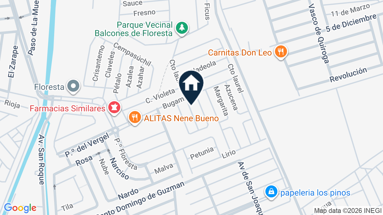 Mapa de Circuito Laurel 188, colonia Floresta, Irapuato