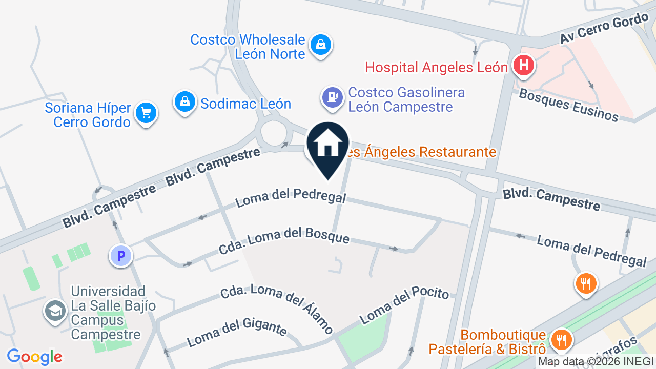 Mapa de Loma del Pedregal 404, colonia Lomas del Campestre Primera Sección Segunda Etapa, León