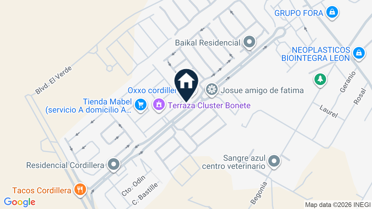 Mapa de Circuito Cordillera Bonete 122, colonia Cordillera Primera Sección, León